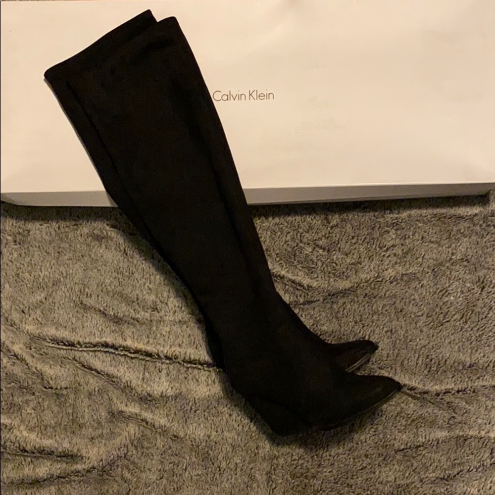 Calvin Klein Black Suede Over the Knee Boots